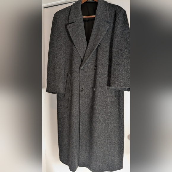 London Fog Men's 100% Pure Wool Double Breasted Overcoat - 44 R Charcoal Gray - Picture 1 of 12